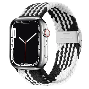 Bracelet de montre boucle en nylon tisse noir et blanc compatible montre connectee boucle metal.