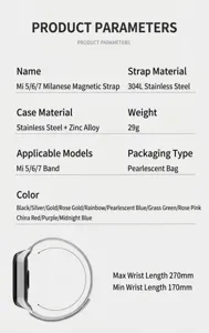 Dettagli e specifiche del cinturino di ricambio magnetico in metallo per Xiaomi Mi Band.