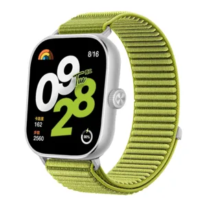 Green woven nylon watch strap compatible with smartwatch, durable replacement band accessory.