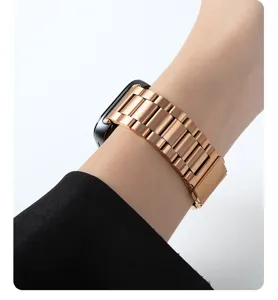 Metal stainless steel watch strap replacement band in rose gold color for smartwatches.
