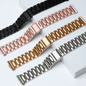 Stainless steel three-bead watch band replacement metal strap compatible with smartwatches.