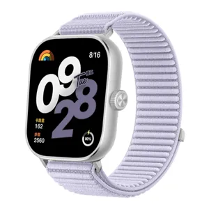 Replacement woven strap for smartwatch with alpine loop design in light purple color.