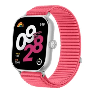 Woven nylon replacement watch strap for smart watch, comfortable breathable pink band design.
