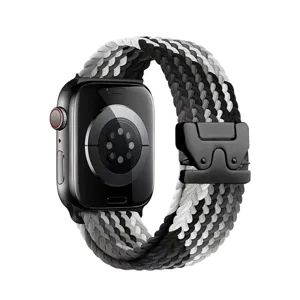 Correa de nylon trenzado con hebilla de paracaídas compatible con apple watch negro
