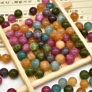 Perline rotonde in cristallo di tormalina colorata naturale per accessori di bracciali fai da te.