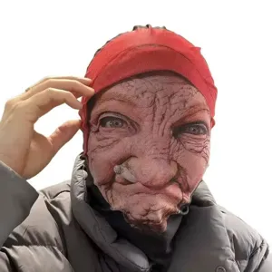 Maschera viso da vecchia realistica passamontagna in rete traspirante per festa in costume