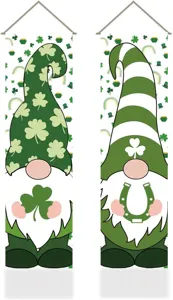 St. Patricks Day Gnome Hanging Banners Green Shamrock Door Porch Sign Festival Decor