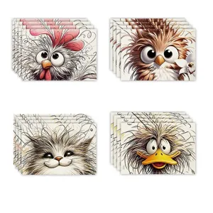 Abstract Animal Pattern Linen Placemat Cartoon Owl Rooster Printed Dining Table Mat Heat Resistant Insulation Coaster Pad Home Restaurant Decoration