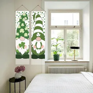 St Patrick's Day Gnome Tapestry Green Clover Holiday Hanging Wall Art Hanging Banner For Party Home Room Atmosphere Background Wall Decor