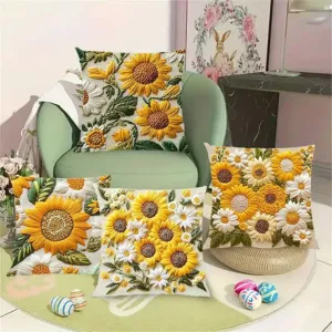 Taie Oreiller Brodée Tournesol Peluche Vintage Moderne Minimaliste Housse Cuscino Marguerite Botanique Pour Canapé Salon Décoration Maison