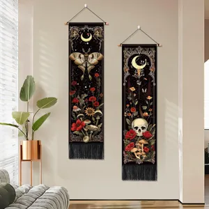 Tenture murale gothique sombre avec motif de papillon de lune et crâne pour chambre.
