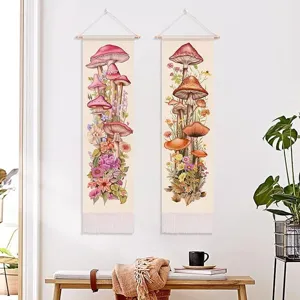 Tapisserie murale bohème vintage champignon art botanique esthétique déco pour chambre