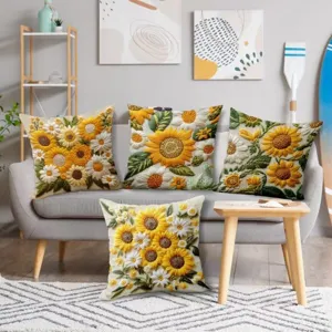Housse de coussin brodée tournesol style rétro housse de coussin décorative pour canapé.