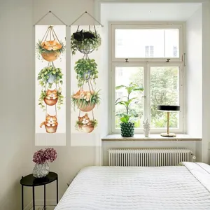 Nordic Style Cat Plant Garden Tapestry Wall Hanging Home Decor Living Room Bedroom Art Painting