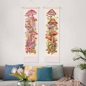 Ensemble d'art de tapisserie murale botanique de champignons vintage boho pour la chambre.