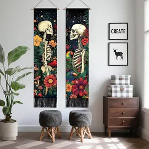 Halloween skull gothic wall tapestry floral botanical spooky party hanging decor set