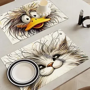 Abstract animal pattern linen placemats set, heat insulation table mats for dining room.