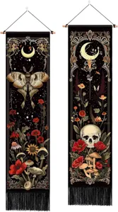 Tapisserie murale gothique lune éclipse papillon crâne pour décoration chambre détails