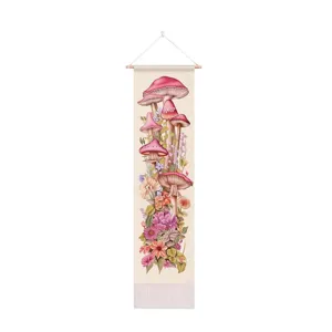 Tenture murale champignon vintage bohème, art en tissu botanique coloré pour chambre à coucher.