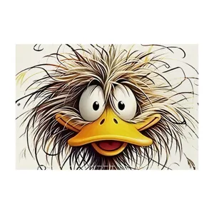 Close-up detail of the funny cartoon duck illustration printed on linen placemat surface.