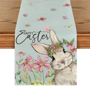 Runner da tavola con coniglietto di pasqua stampa in lino decorazione floreale festa