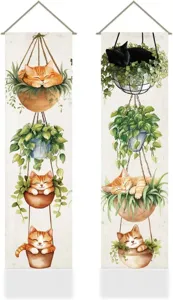 Nordic style cat and plant hanging tapestry wall art for living room home decor vertical design