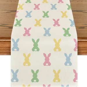 Easter bunny table runner linen colorful cartoon rabbit home indoor dining table decor cloth