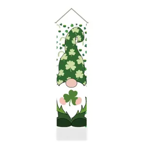 St. Patrick's Day gnome hanging tapestry, green clover holiday party decoration banner.