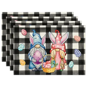 Easter buffalo plaid placemats set of 4 cute gnome bunny table mats for dining decor