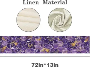 Runner da tavola marmo viola esagono piume oro, materiale lino 72x13 pollici decoro.