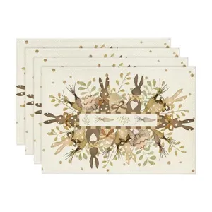 Linnen placemat met paashaas detailweergave, decoratieve tafelloper met prachtig lentemotiefje.
