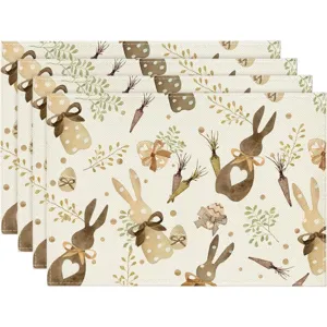 Easter bunny placemats set of 4 linen table mats for dining room seasonal party decor