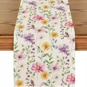 Floral linen table runner spring summer dining table decor heat insulation placemat home party