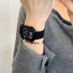 Comfortabele zwarte nylon gevlochten Apple Watch vervangingsband met magnetische sluiting