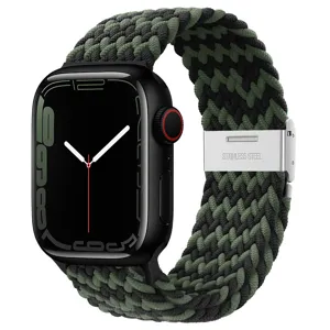 Bracelet de montre en nylon tressé avec boucle en acier pour Apple Watch vert