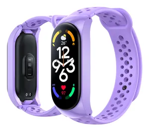 Purple silicone sport replacement strap for smart fitness band, breathable waterproof design.