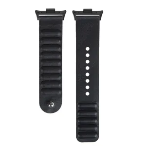 Bracelet de montre en cuir noir de rechange avec texture nervurée et rivet pour smartwatch