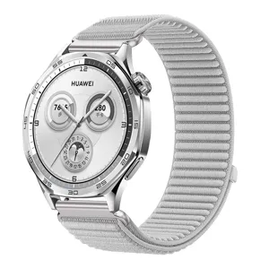 Woven nylon replacement watch band compatible with smartwatches, comfortable and durable fit.