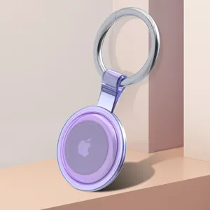 Transparent purple protective case for Apple AirTag with metal keyring sleek minimalist design