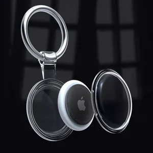 Transparent protective case for Apple AirTag with metal key ring, clear TPU shell cover