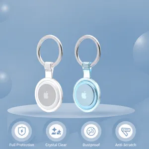 Clear protective case for Apple AirTag, high transparency silicone cover with keychain ring.