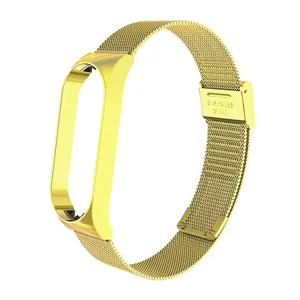 Correa de repuesto para smartwatch de acero inoxidable magnético milanés dorado para fitness.