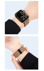 Replacement leather watch strap with magnetic folding clasp for smart watch accessory