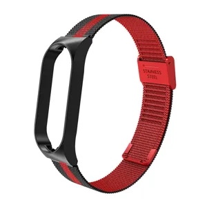 Correa milanesa de metal de repuesto para pulsera inteligente, diseño magnético de malla rojo negro.