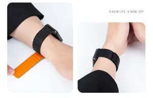 Silikon Magnet Uhrenarmband Detailansicht, schwarz und orange, kompatibles Design.