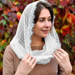 Witte kanten bruidssluis, elegante stippen mesh overtrek hoofddoek voor huwelijksfeest.