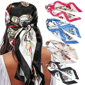 Seidentuch quadratisch Kopftuch Blumen Ketten Druck Haarband Vintage Halstuch elegant Damen