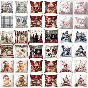 Christmas Pillowcase Short Plush Decorative Cushion Cover For Sofa Bedroom Winter Holiday Home Decoration Printed Cartoon Throw Pillow Case