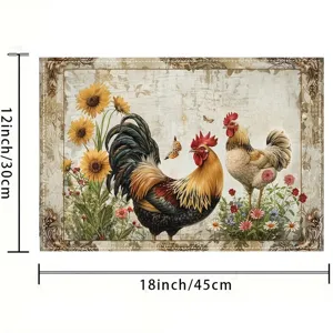 Vintage farmhouse rooster placemat rustic floral table mat 12x18 inch dining home decor
