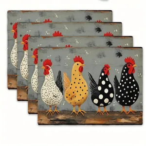 Vintage farmhouse rooster placemats rustic country style table mats decorative heat resistant